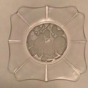 Vintage Glass Square Platter With Etched Fruit Design